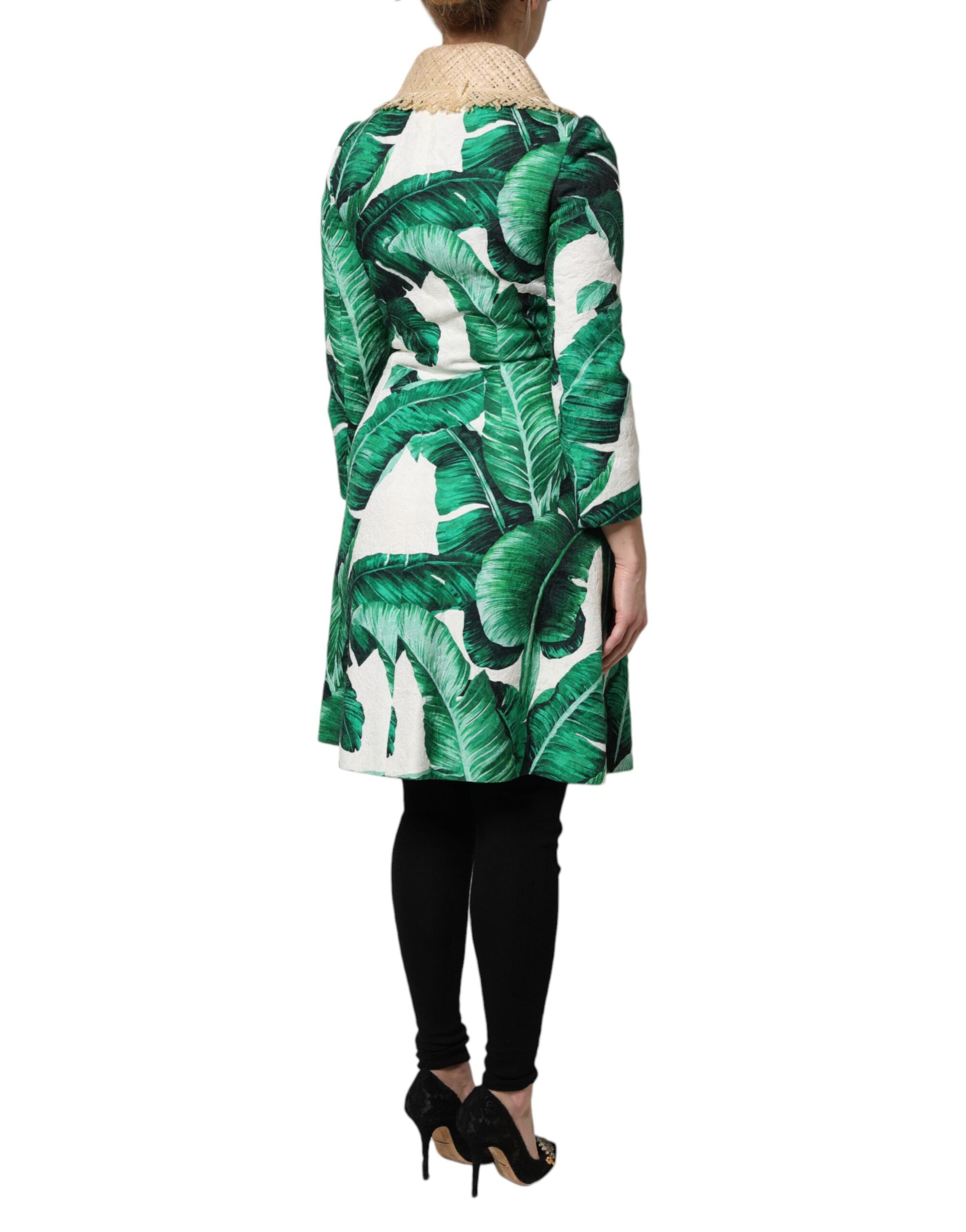 Dolce & Gabbana Multicolor Leaf Print Embellished Trenchcoat Jacket