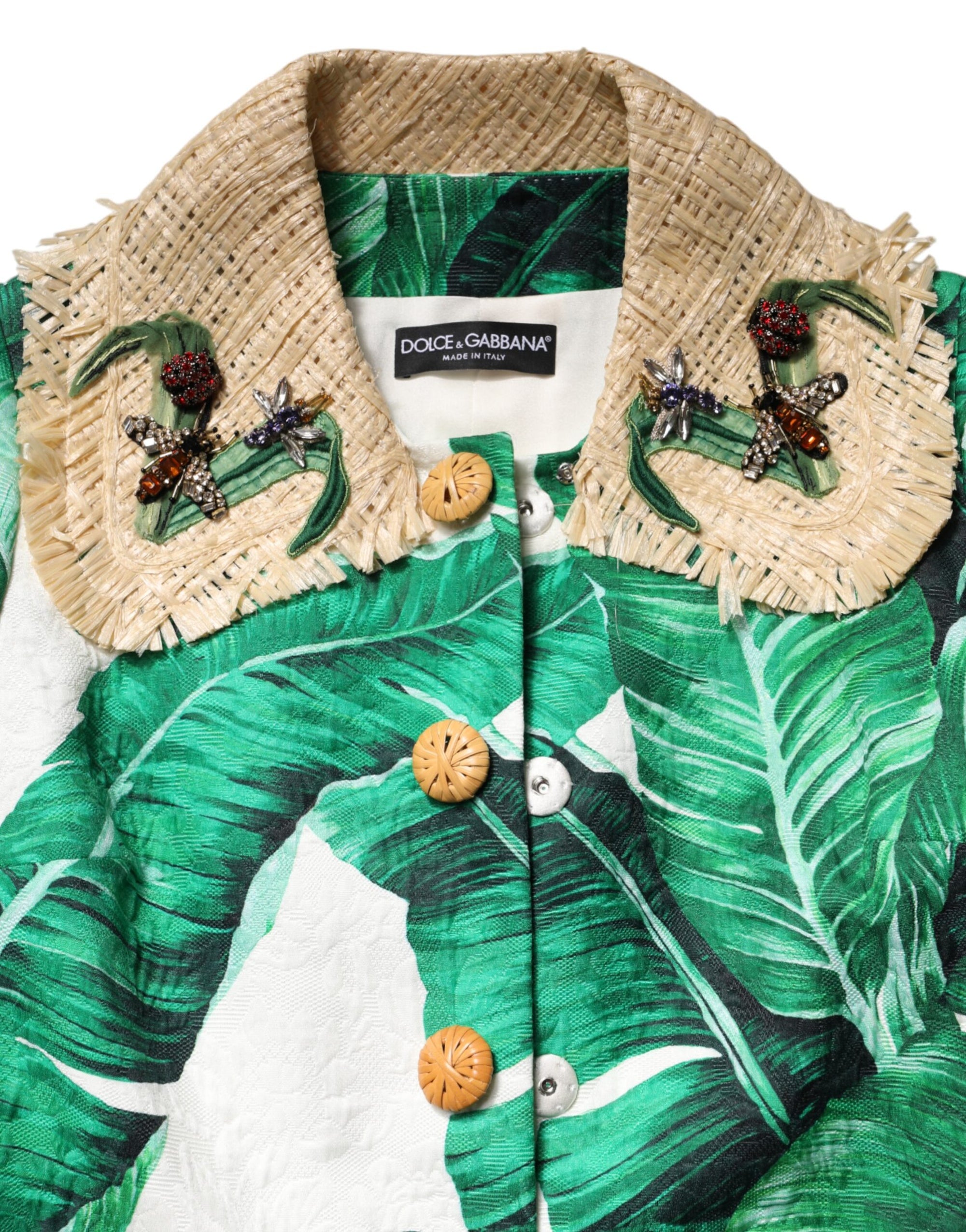Dolce & Gabbana Multicolor Leaf Print Embellished Trenchcoat Jacket
