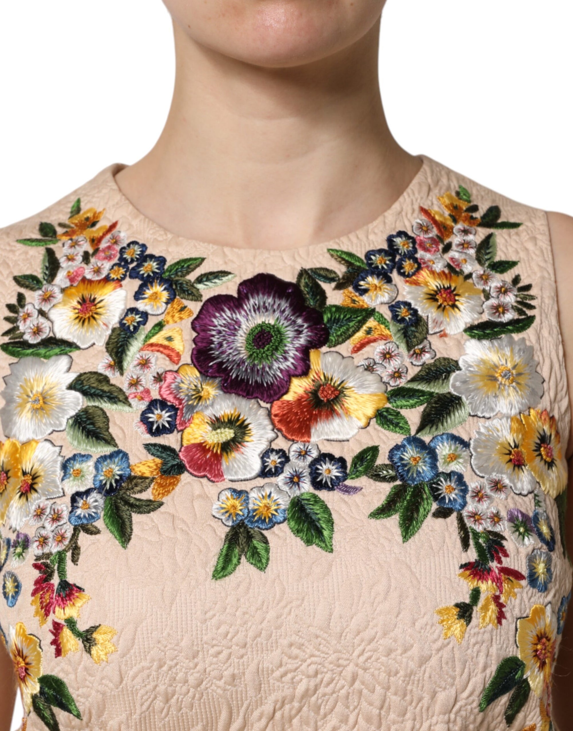 Dolce & Gabbana Beige Floral Embroidery Sleeveless Tank Top