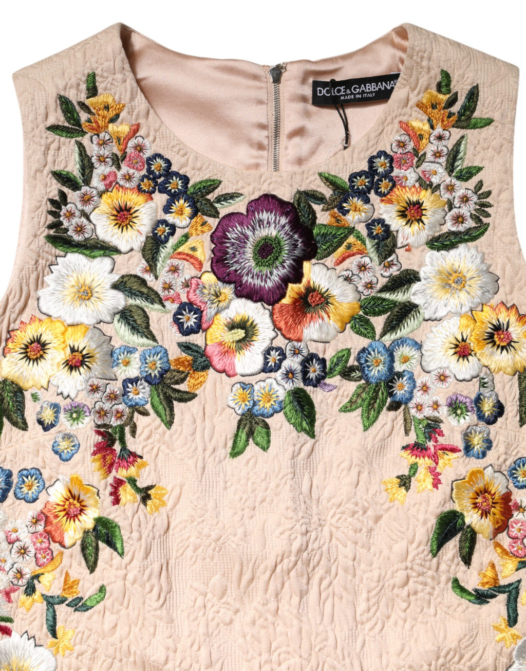 Dolce & Gabbana Beige Floral Embroidery Sleeveless Tank Top