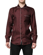 Dolce & Gabbana Burgundy Silk Dotted Long Sleeves Shirt