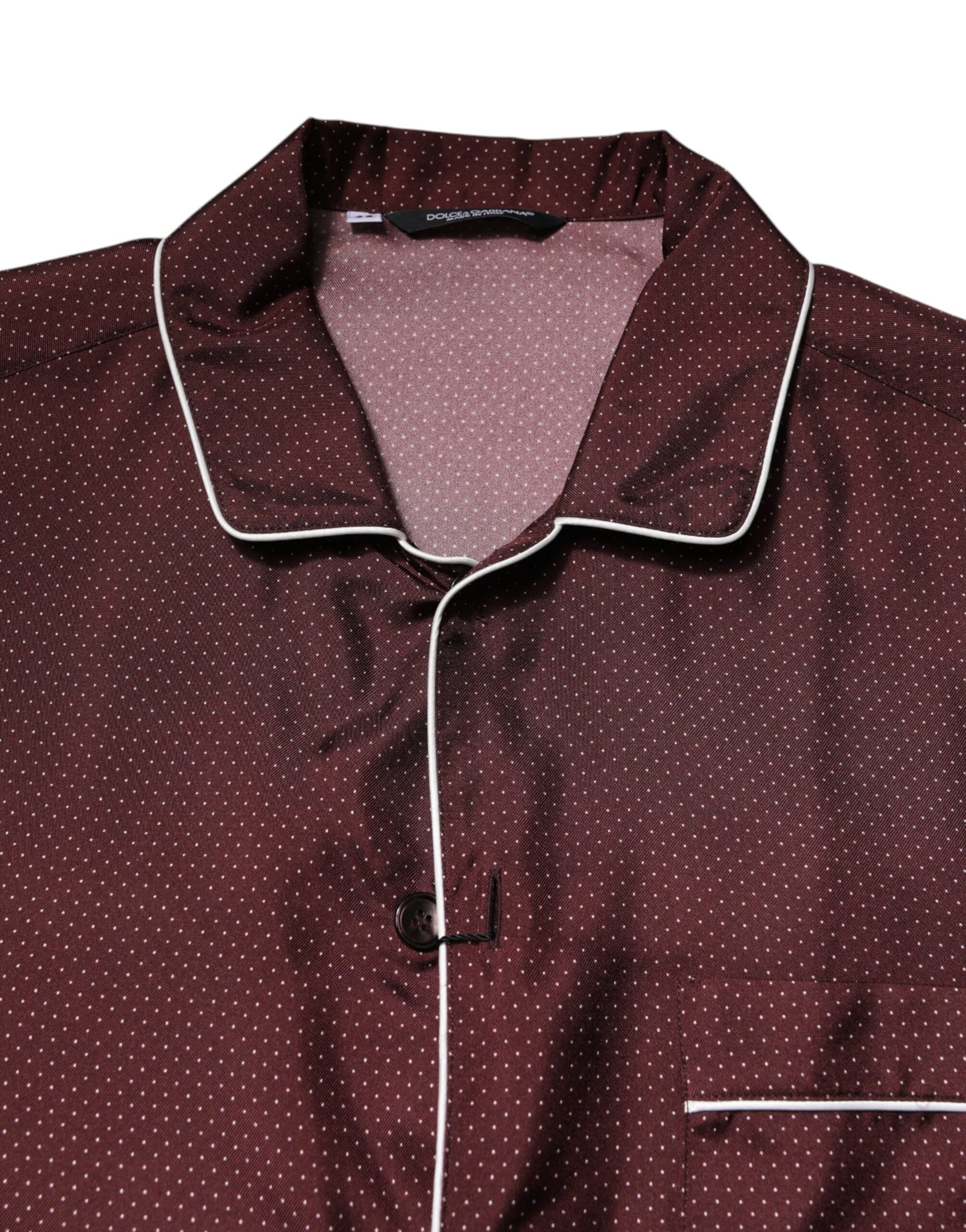 Dolce & Gabbana Burgundy Silk Dotted Long Sleeves Shirt
