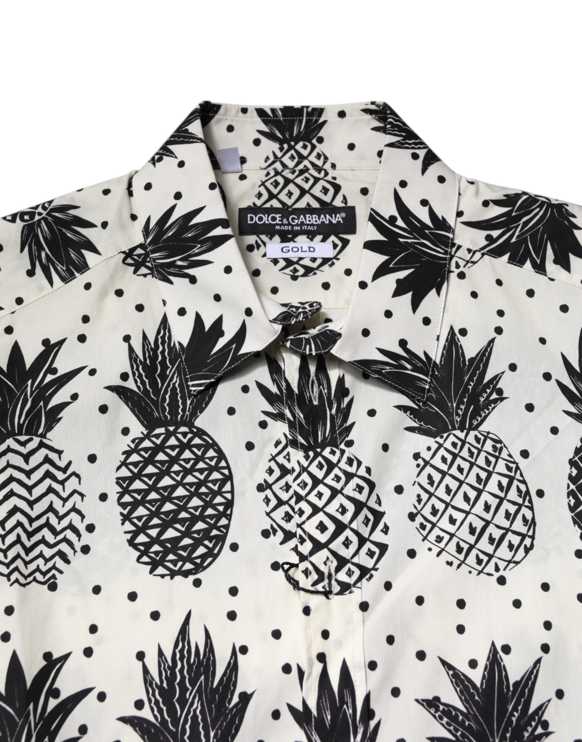 Dolce & Gabbana White Pineapple Print Long Sleeve GOLD Shirt