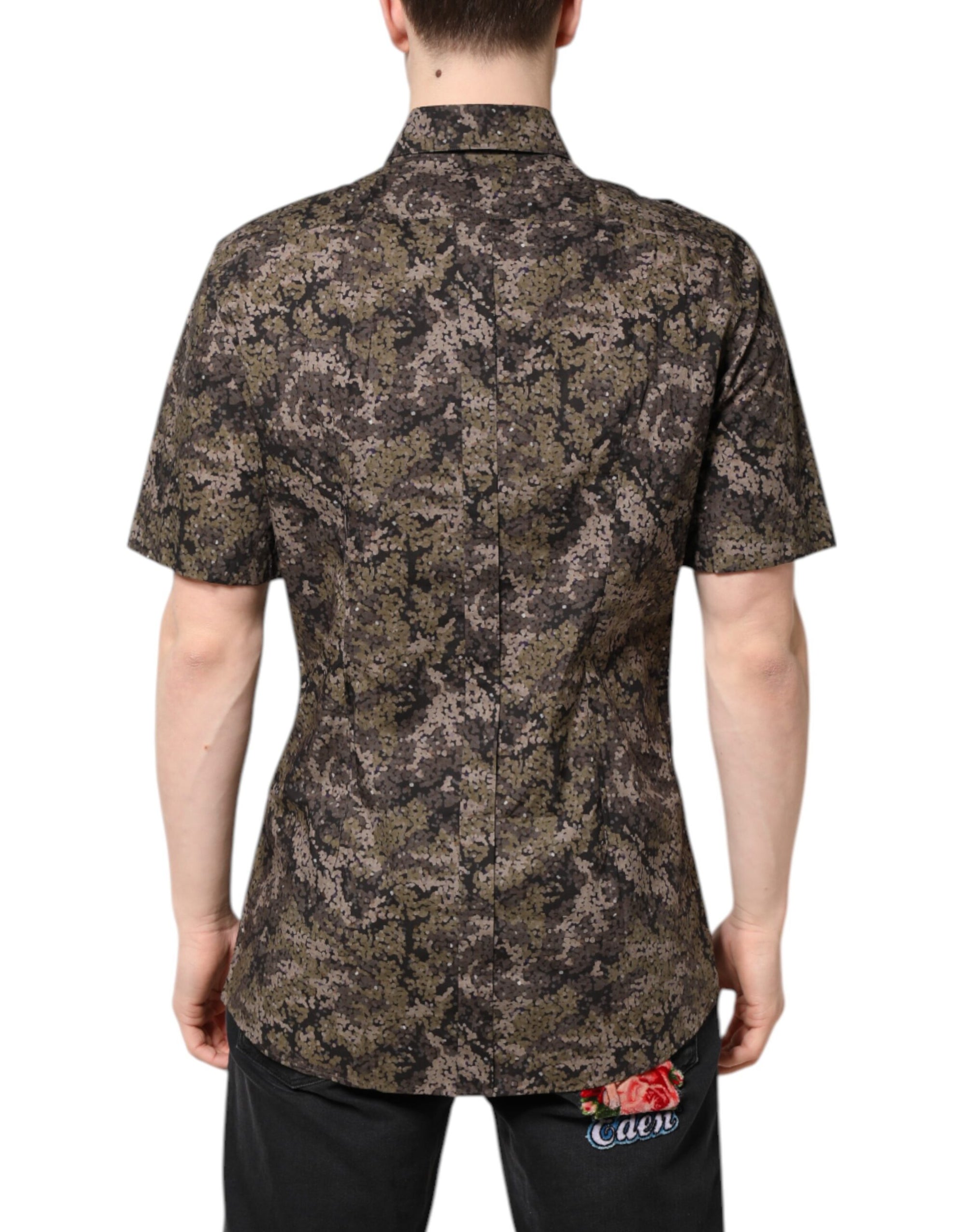 Dolce & Gabbana Multicolor Camouflage Button Down GOLD Shirt