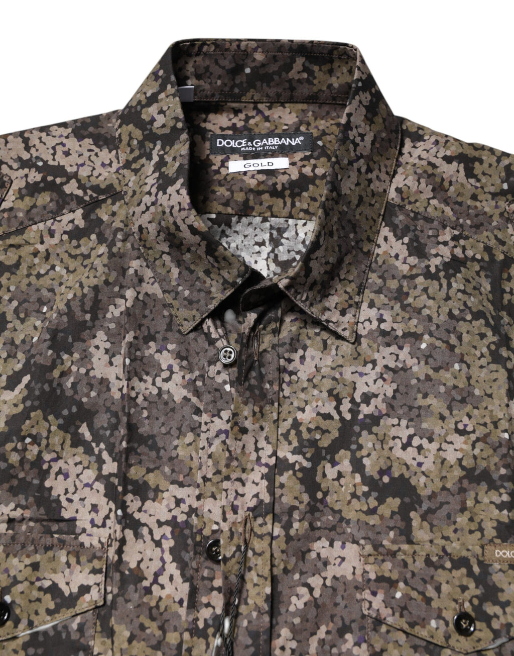 Dolce & Gabbana Multicolor Camouflage Button Down GOLD Shirt
