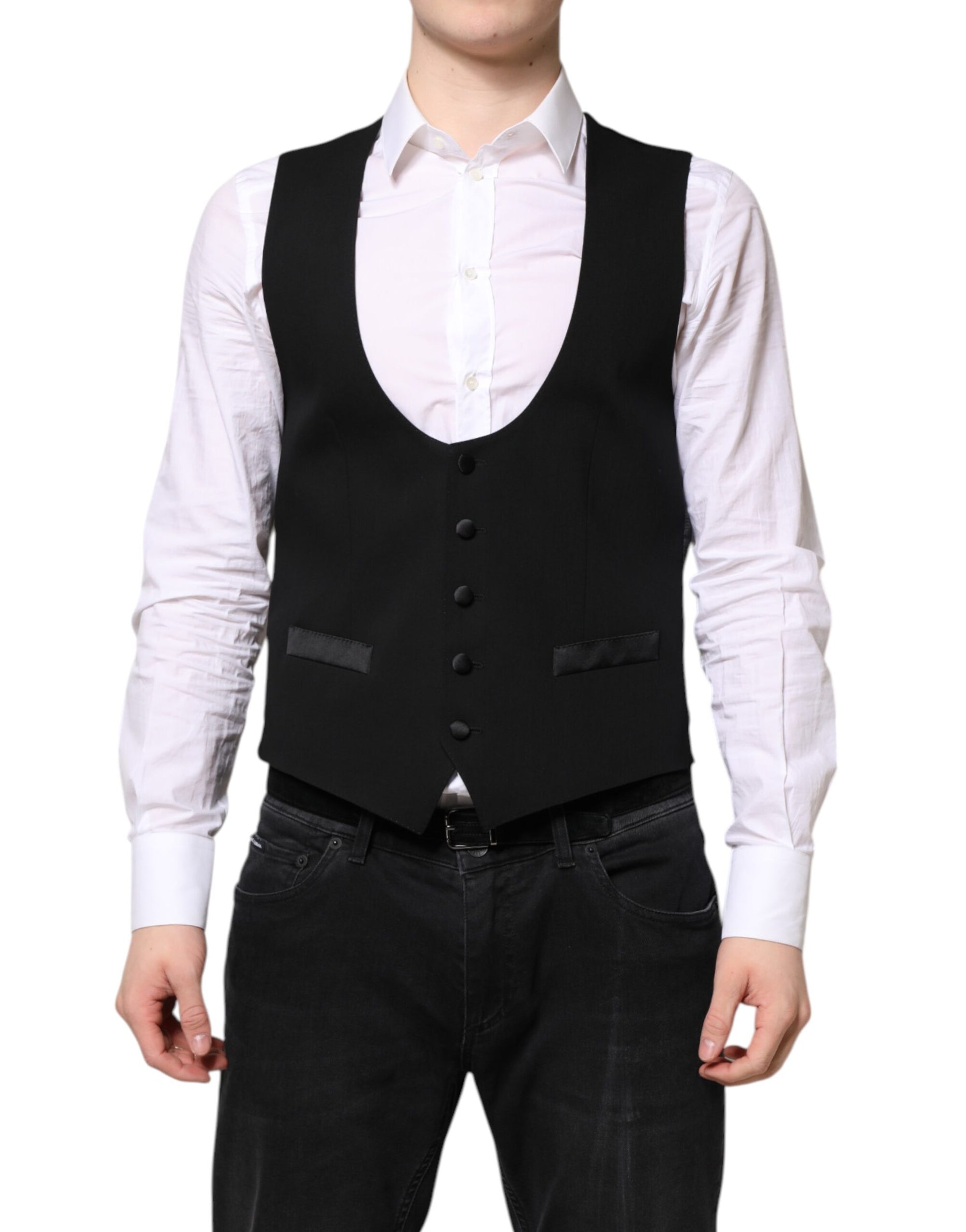 Dolce & Gabbana Black Wool Waistcoat Dress Formal Vest