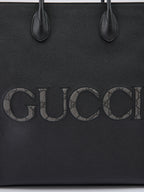 Gucci Black Leather Logo Medium Tote Bag