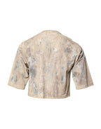 Dolce & Gabbana Beige Tie Dye DG Embroidery Cropped T-shirt