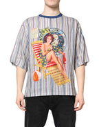 Dolce & Gabbana Multicolor Striped Pin Up Linen Round Neck T-shirt