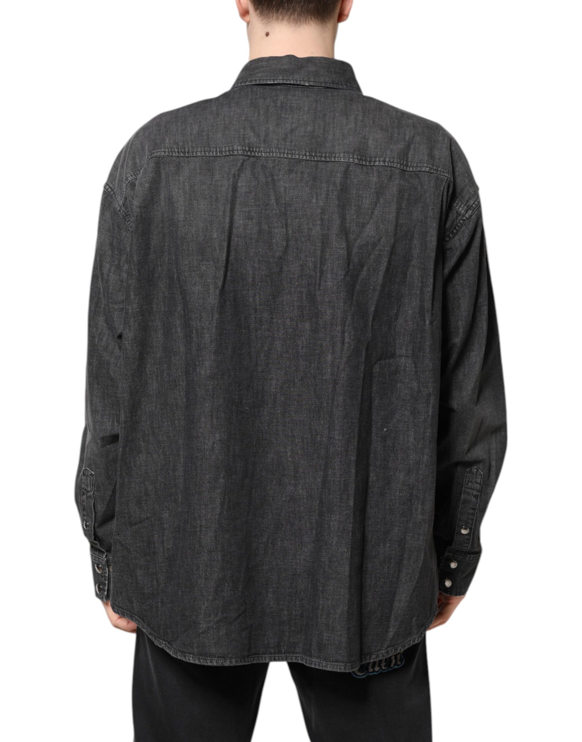 Dolce & Gabbana Gray Long Sleeves Button Down Denim Shirt