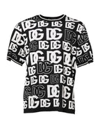 Dolce & Gabbana Black White Silk Knit DG Print T-shirt