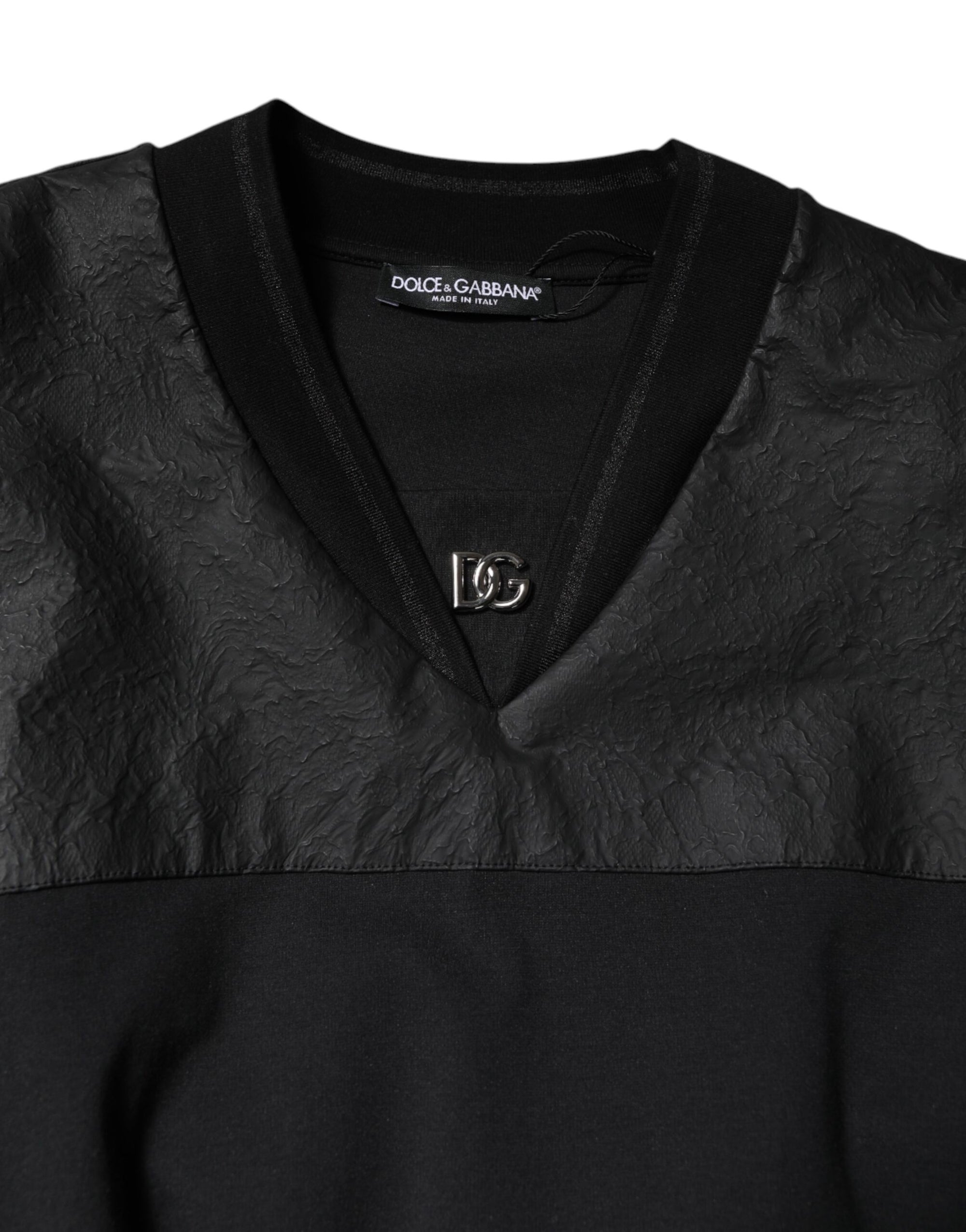 Dolce & Gabbana Black Cotton Short Sleeves V-neck T-shirt