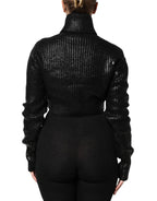 Dolce & Gabbana Black Wool Long Sleeve Turtleneck Cropped Top