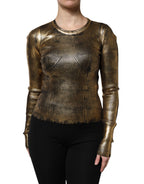Dolce & Gabbana Gold Round Neck Long Sleeve Pullover Top