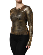 Dolce & Gabbana Gold Round Neck Long Sleeve Pullover Top