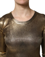 Dolce & Gabbana Gold Round Neck Long Sleeve Pullover Top