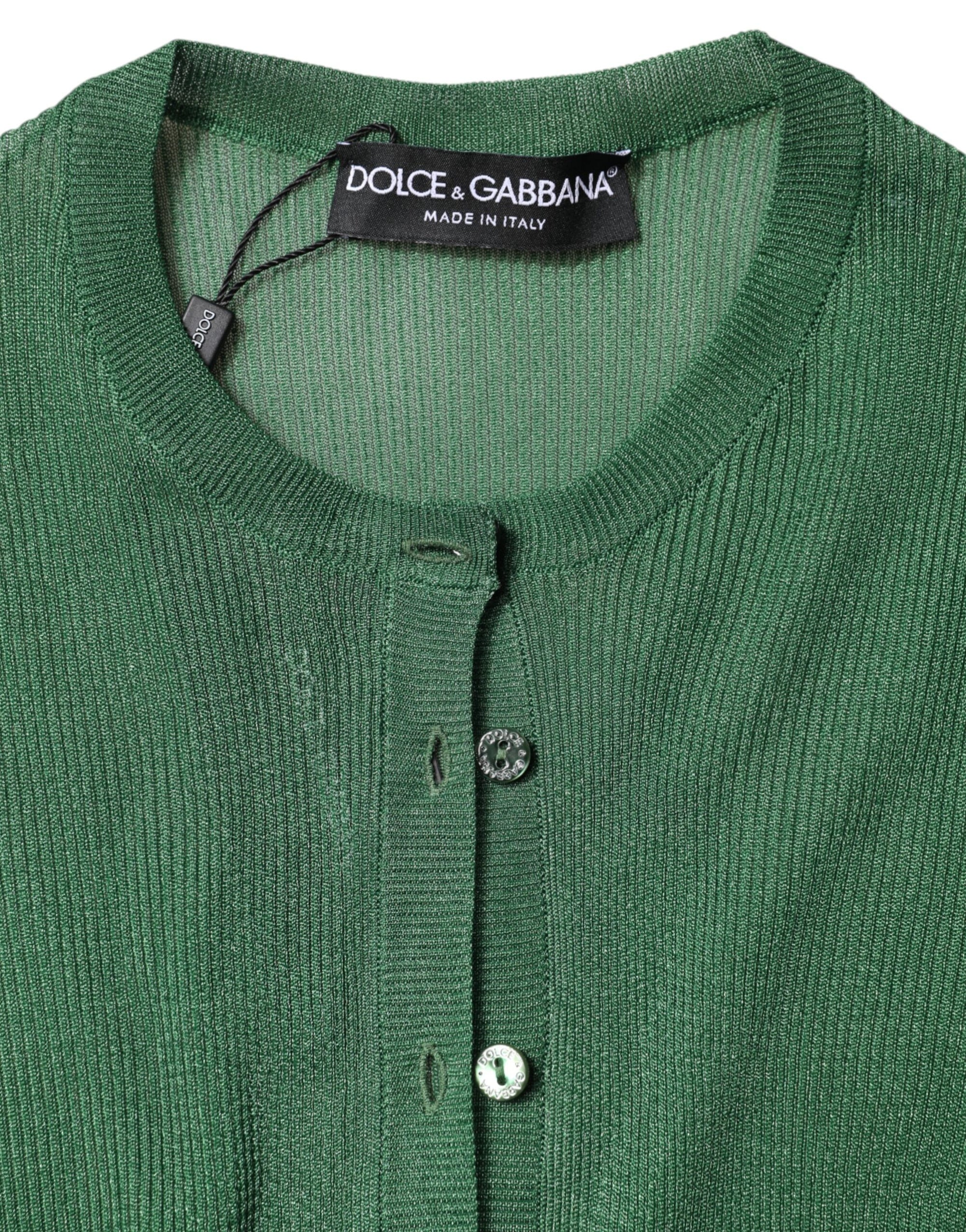 Dolce & Gabbana Green Polyester Long Sleeves Cardigan Sweater