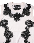 Dolce & Gabbana White Cashmere Floral Lace Detailing Tank Top