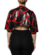 Dolce & Gabbana Red Black Cotton Bustier Detailing Cropped Top