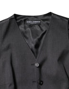 Dolce & Gabbana Black Striped Button Down Sleeveless Vest Top