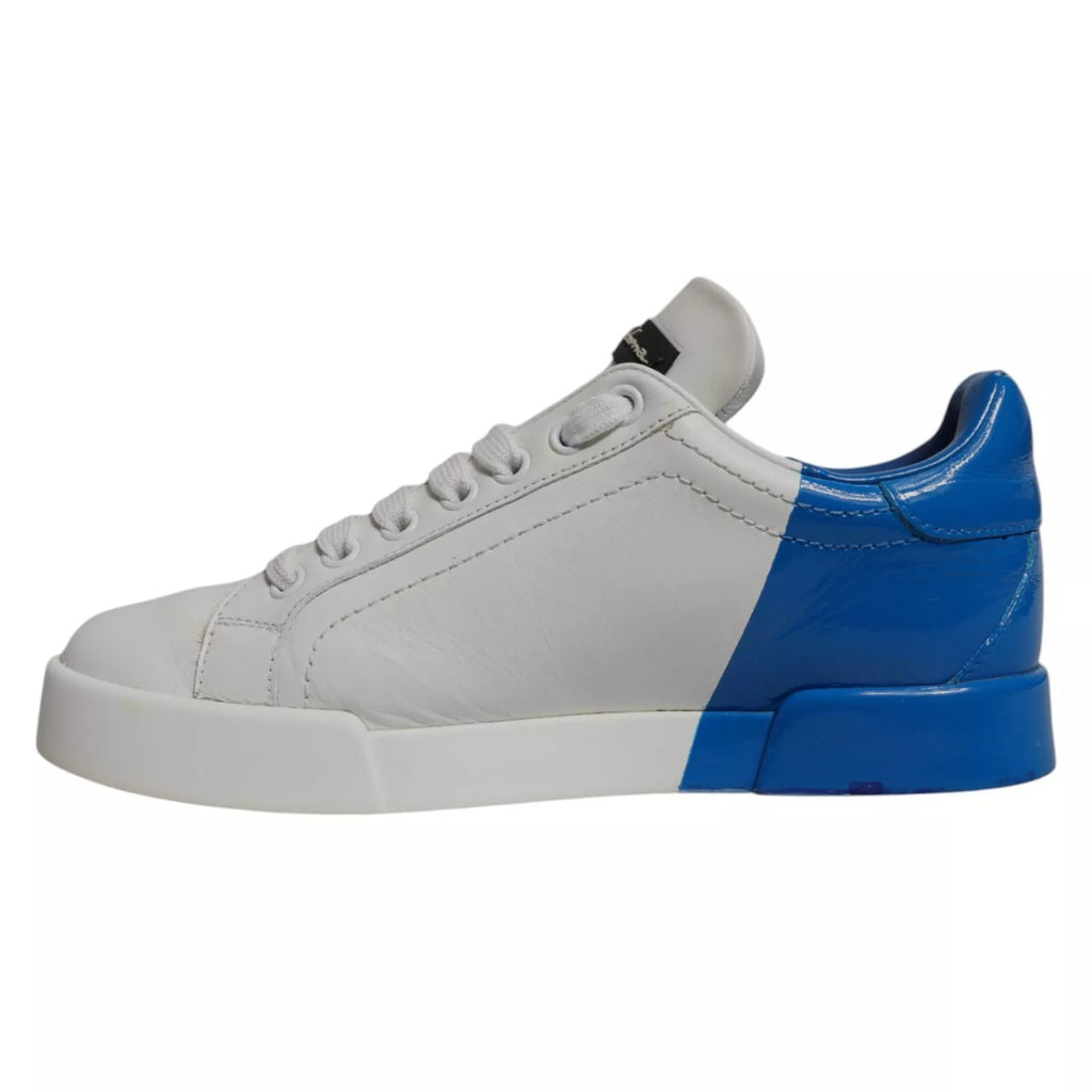Dolce & Gabbana White Blue Logo Portofino Sneakers Shoes