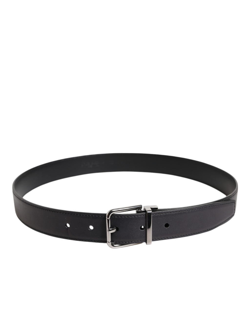 Dolce & Gabbana Black Classic Calf Leather Silver Buckle Belt