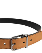 Dolce & Gabbana Brown Classic Calf Leather Silver Buckle Belt