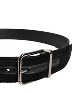 Dolce & Gabbana Black Cotton Silver Metal Buckle Belt