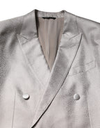 Dolce & Gabbana Light Gray Jacquard Silk Dotted 2 Piece Suit