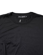 Dolce & Gabbana Dark Blue Silk Crew Neck Men Pullover Sweater