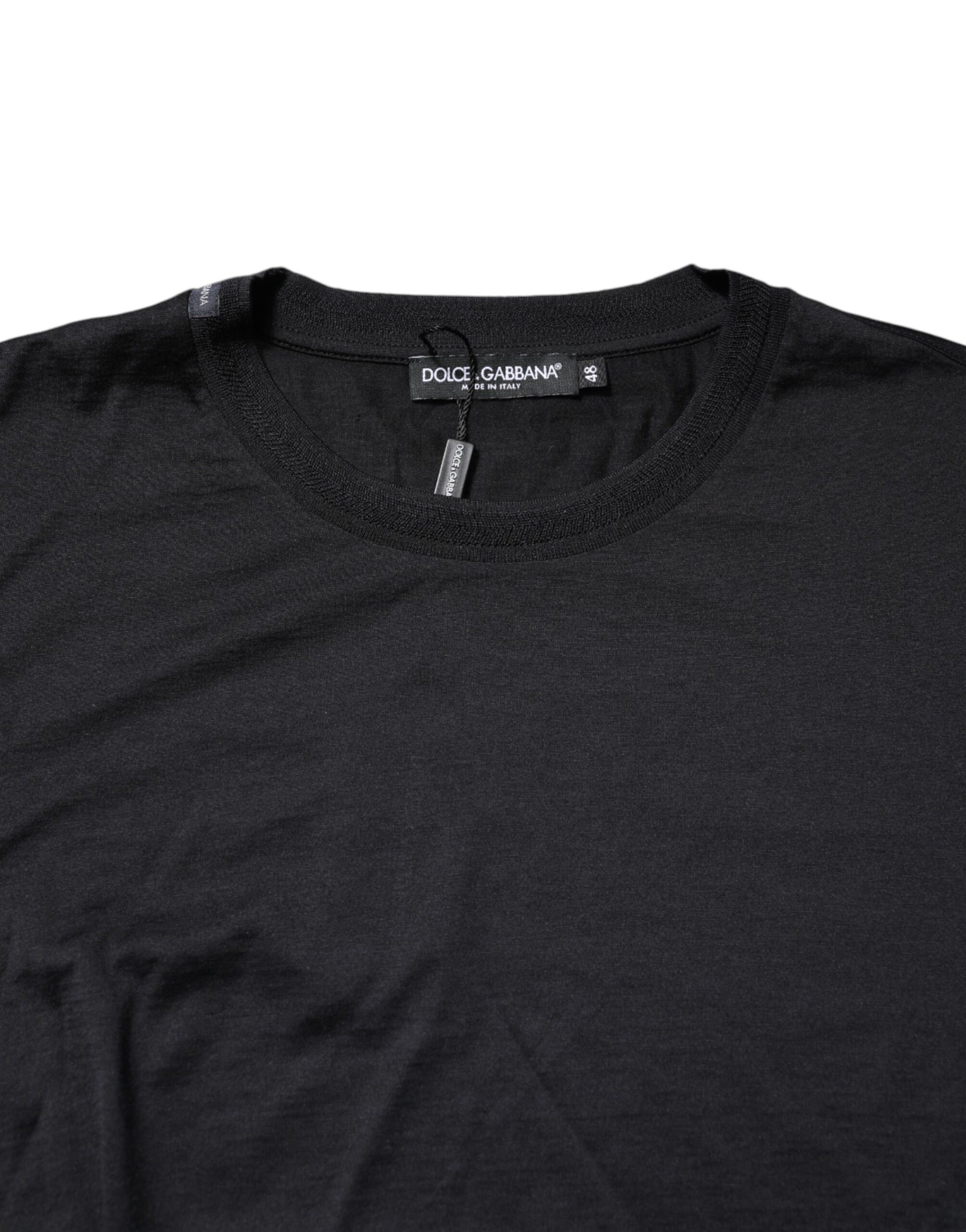 Dolce & Gabbana Dark Blue Silk Crew Neck Men Pullover Sweater