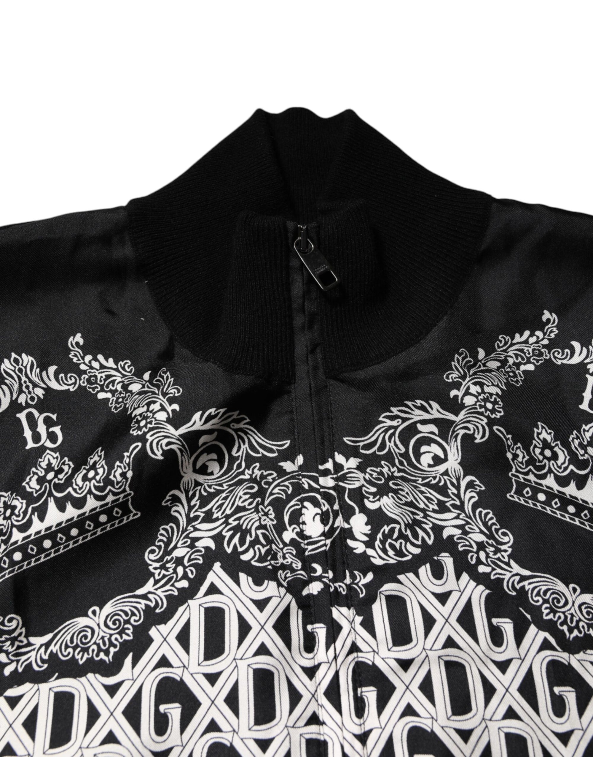 Dolce & Gabbana Black White Bandana Print Full Zip Sweater