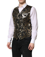 Dolce & Gabbana Black Gold Jacquard Formal Men Waistcoat Vest