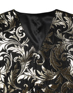 Dolce & Gabbana Black Gold Jacquard Formal Men Waistcoat Vest