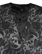Dolce & Gabbana Black Gray Brocade Formal Men Waistcoat Vest