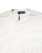 Dolce & Gabbana White Cotton Logo Embossed Crew Neck T-shirt