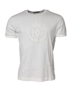Dolce & Gabbana White Cotton DG Crown Embossed T-shirt