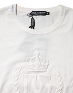 Dolce & Gabbana White Cotton DG Crown Embossed T-shirt