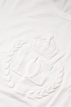Dolce & Gabbana White Cotton DG Crown Embossed T-shirt