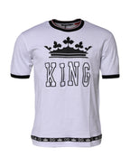 Dolce & Gabbana White Cotton Crown King Embroidery T-shirt