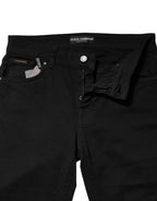 Dolce & Gabbana Black Cotton Logo Mid Waist Skinny Denim Jeans