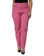 Dolce & Gabbana Pink Tattered Mid Waist Tapered Denim Jeans
