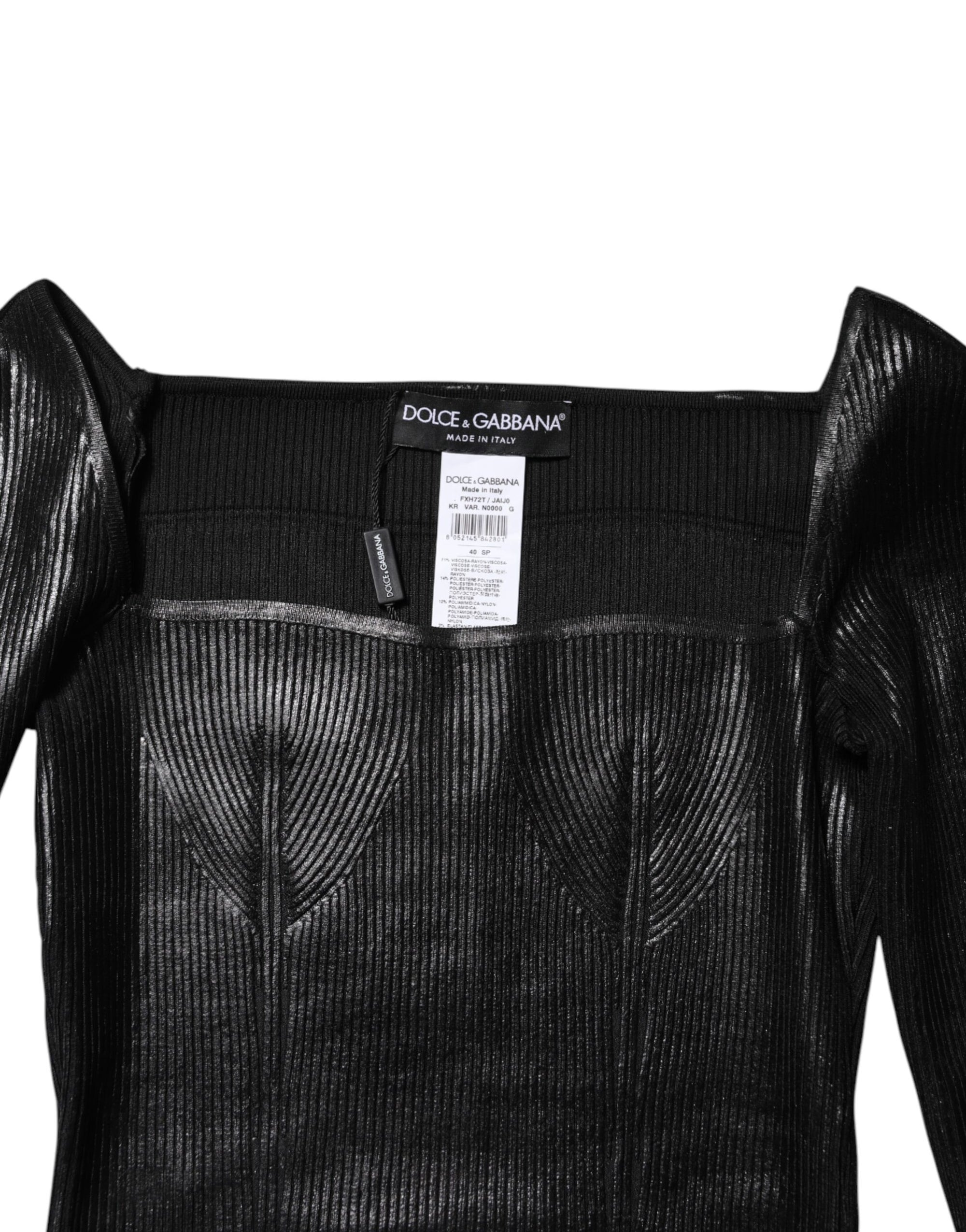 Dolce & Gabbana Black Viscose Long Sleeves Fitted Blouse Top