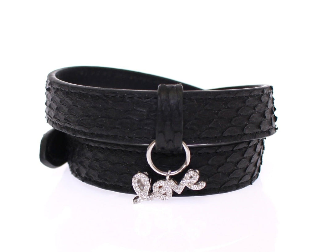 Nialaya Snakeskin CZ LOVE 925 Silver Bracelet
