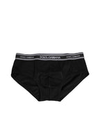 Dolce & Gabbana Black Cotton Stretch Logo Print Brief Underwear