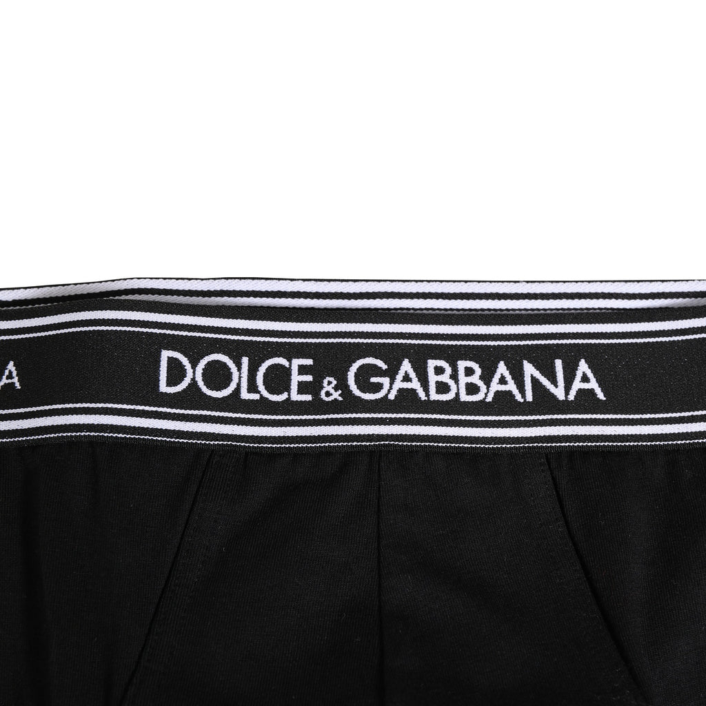 Dolce & Gabbana Black Cotton Stretch Logo Print Brief Underwear