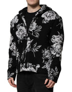 Dolce & Gabbana Black Wool Floral Printed Men Hooded Jacket