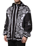 Dolce & Gabbana Black Bandana Print Hooded Bomber Jacket