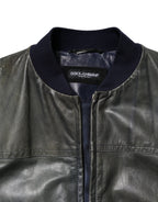 Dolce & Gabbana Black Lambskin Leather Biker Full Zip Jacket