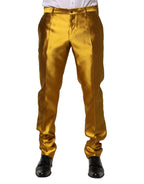 Dolce & Gabbana Yellow Silk Tapered Dress Men Pants